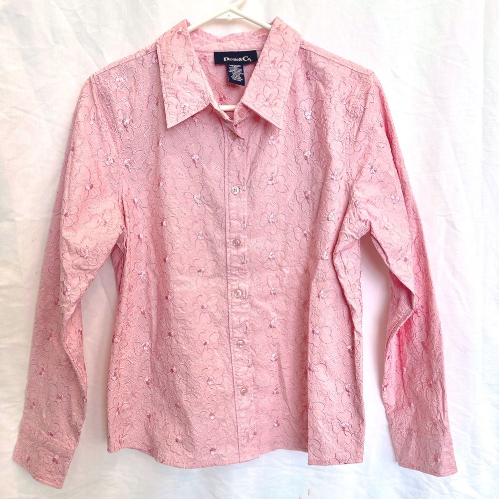 Denim & Co pink floral embroidered jacket
